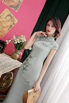 Amazon.co.jp: 拼衣坊 シルク 刺繍 ロング チャイナドレス