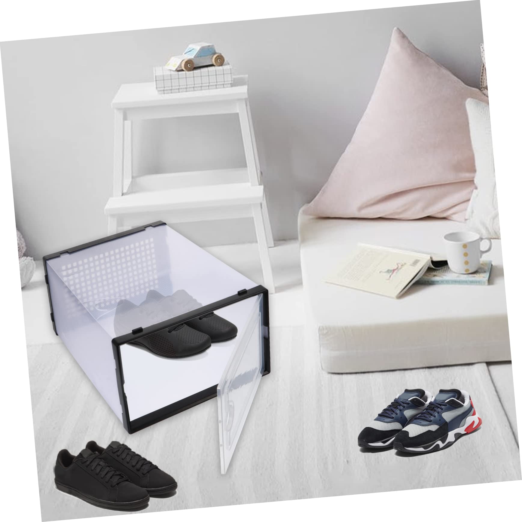Durchsichtiger Schuhkarton mit Schubladenstil, 2 Stück aus Pp, Schwarz