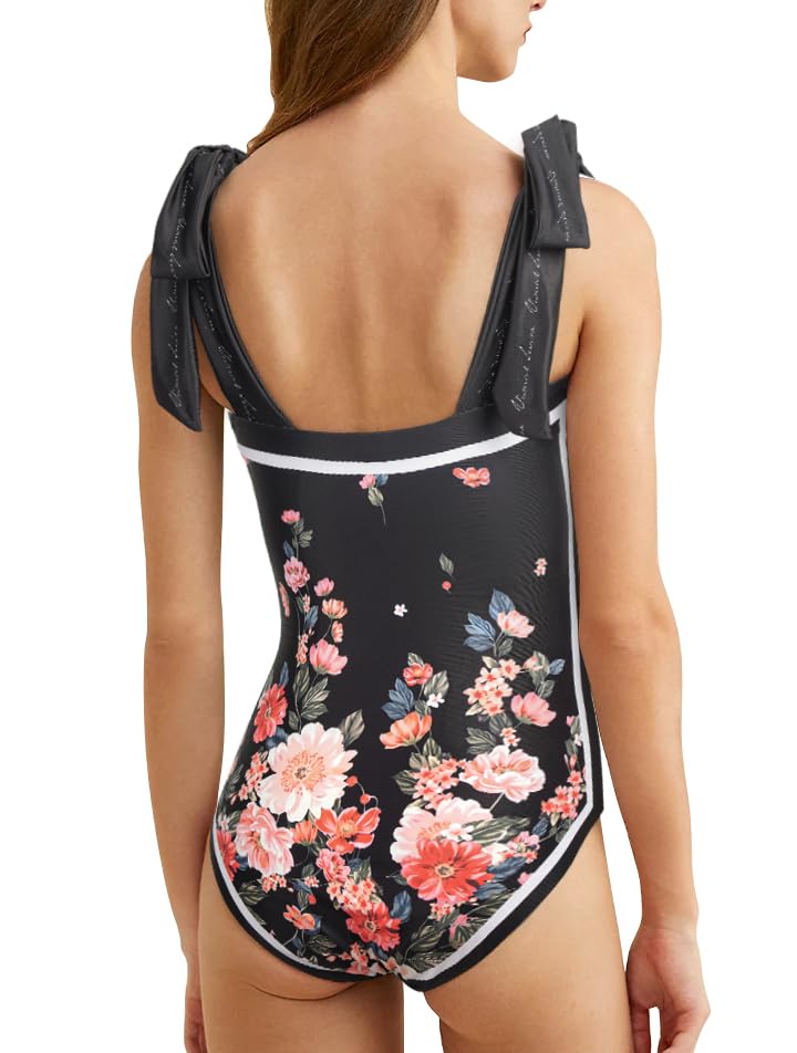 Image of SKAYS Reversible Floral One Piece Swimsuit Women Bathing Suit Vintage Cute with Adjustable Straps Swimwear