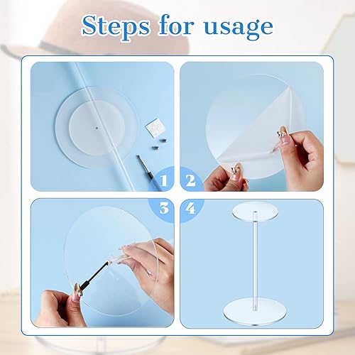 Miniatura 3 de Paquete de 2 soportes de acrílico transparente de 12 pulgadas para exhibición, soporte para sombreros con base redonda