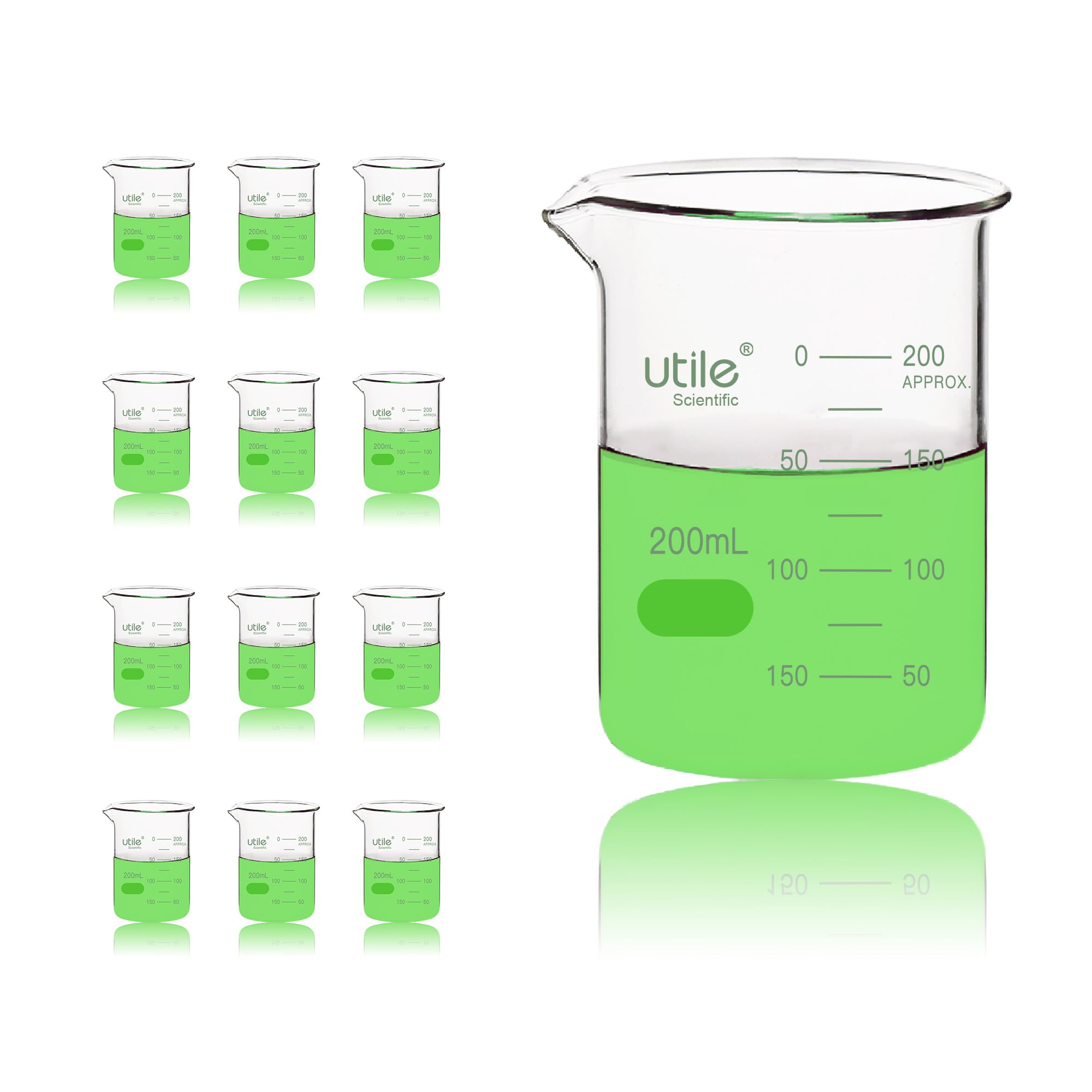 Utile Set di 12 bicchieri in vetro, bicchieri vol.200 ml, bicchiere in vetro con graduazione stampata a doppia scala, 4000.0200.12-X