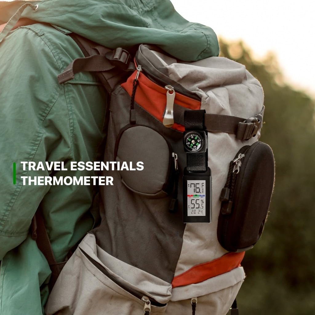 YIOBUDE Portable Thermometer Hygrometer with Accurate Temp & Humidity Detection and Compass. Crucial for a Comfortable Living Space, Camping, Workshop. Get it Now for a Controlled Environment Black