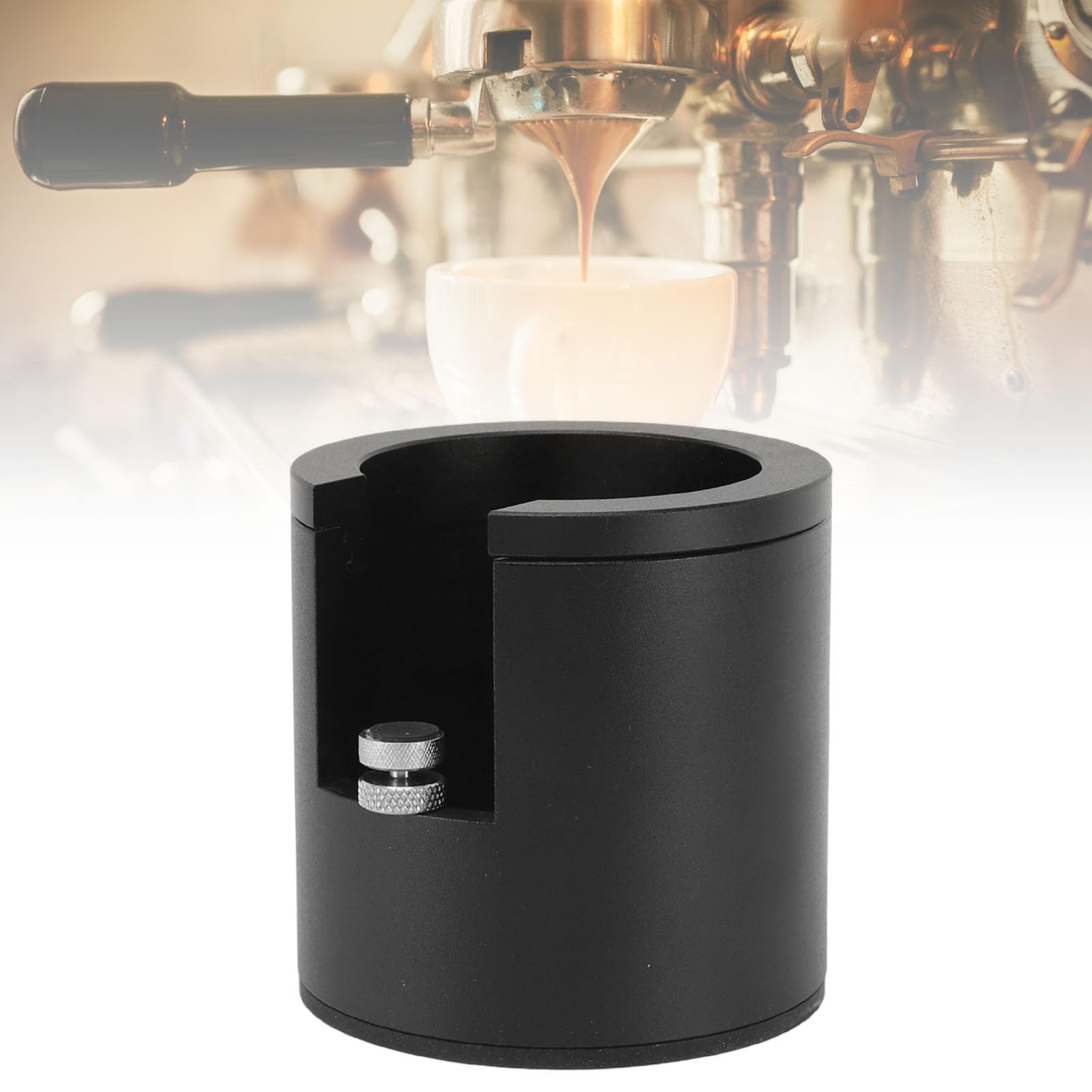 Siebträger-Halter, Tamper-Ständer, höhenverstellbar, Tamping-Station-Basis für 51 mm, 53 mm, 58 mm Siebträger, Kaffeezubehör aus Aluminiumlegierung (Schwarz)