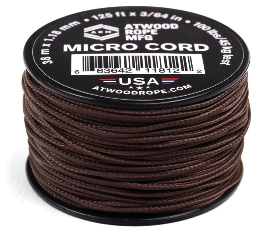 Atwood Rope MFG Tactical Nylon/Polyester Micro Utility Cord 1.18mm X 125ft Reusable Spool | Fishing Gear, Jewelry Making, Camping Accessories (Brown)