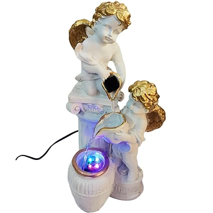 Craft_N_Decor Resin Tabletop Water Fountain/White Angel Baby Fountains/Mini Waterfall with Led Lights for Indoor Outdoor Garden Home D cor Living Room Bedroom Hall Showpiece Gift Items 17 Inch