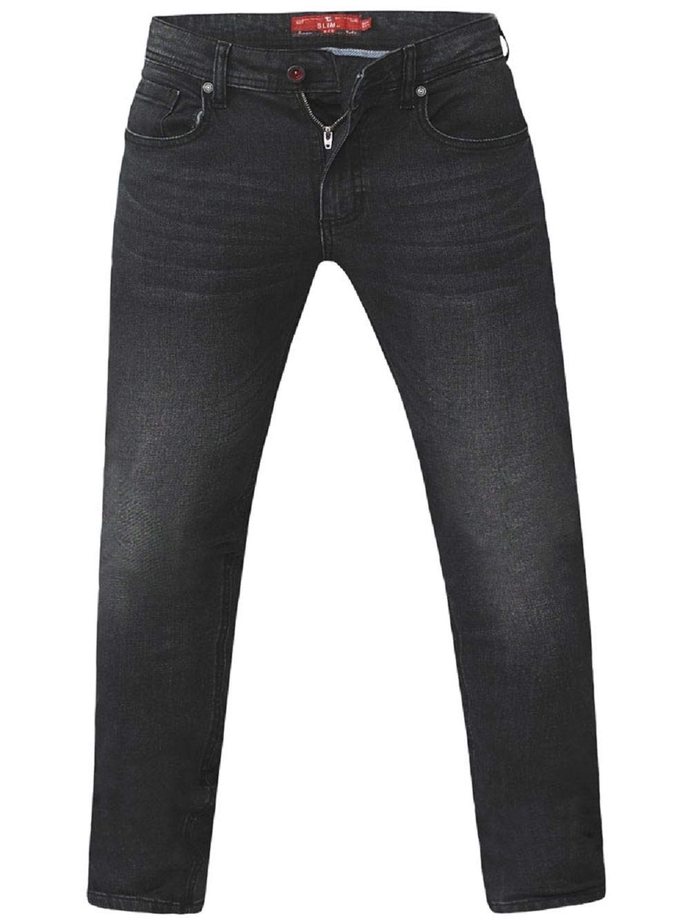 Duke London D555 Mens Big Size Tapered Fit Stretch Jeans in Grey Stonewash (Benson) in 52W x 30L