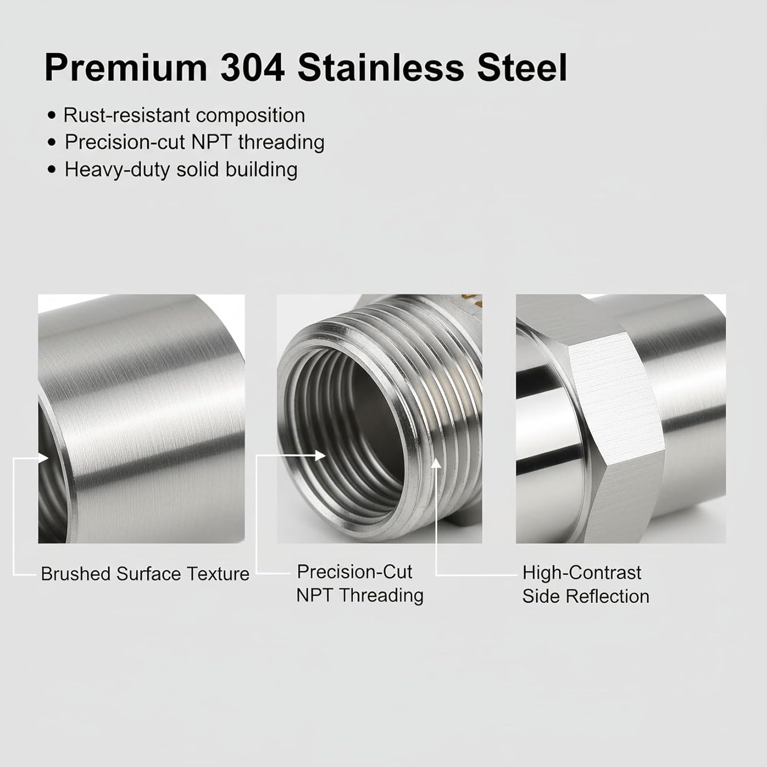 304 Stainless Steel Pipe Fitting, 1/2" NPT Female × 1/2" NPT Female Shower Head Coupling Adapter, Heavy Duty Rust-Proof Connector for Plumbing, Air Compressor, Water, and Gas Lines (1/2 NPT)