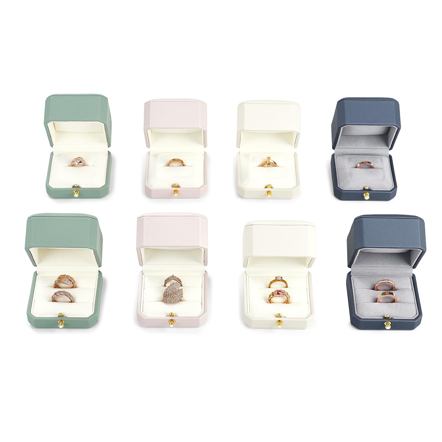 Oirlv Cuero PU Blanco Caja Anillo Compromiso,Caja Anillo para 2 Anillos,Ring Box,para Boda,Compromiso,Propuesta,Aniversario