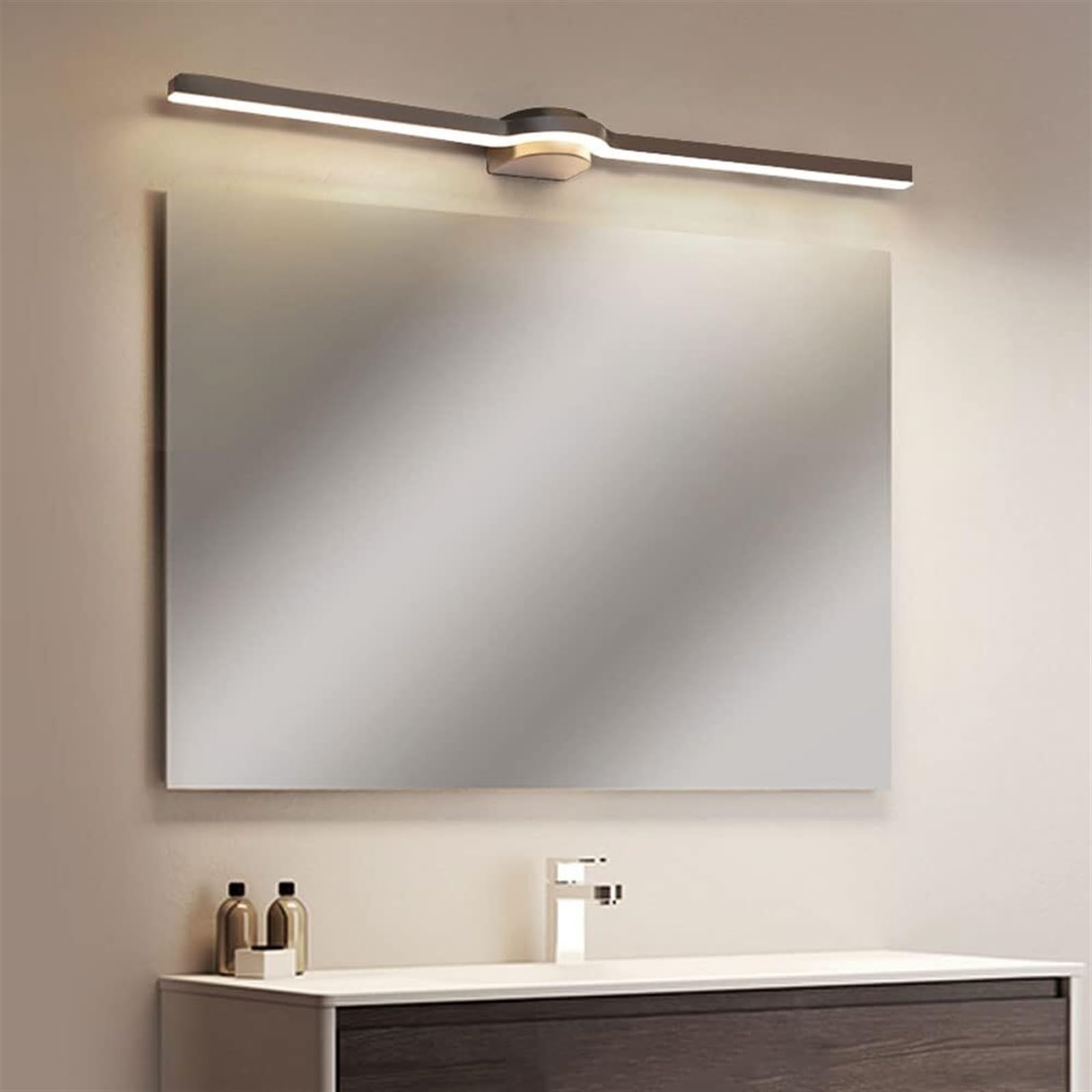 Liniowa lampa LED z lustrem do łazienki, 17 W, 80 cm, metalowe lustro do toalety, toalety, łazienki, łazienki, czarna