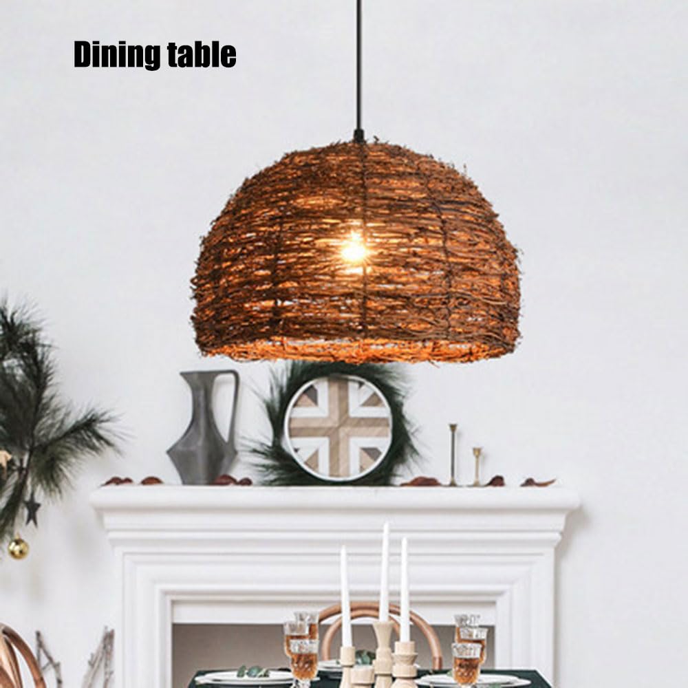 Lampadario A Nido D'uccello Intrecciato Vintage, Paralume In Vimini Marrone Con Cavo Regolabile, Lampada Creativa A Forma Di Cestino, Luci Da Soffitto Per Soggiorno, Camera Da Letto
