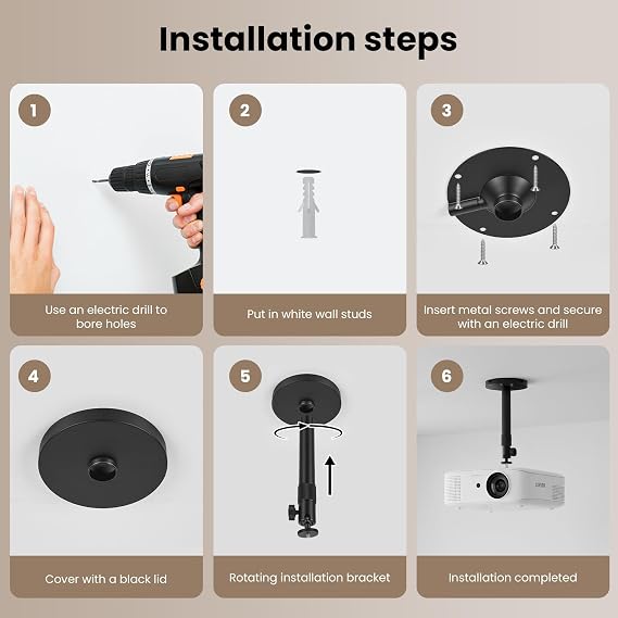 Ceiling Projector Mount Bracket, Mini Projector Ceiling Mount with 360° Rotation, 9-15 Length Adjustable and Compatible with Tmy, Auking, Epson, and Most Projectors (Black, 9-15)