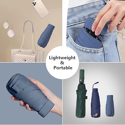 Miniatura 4 de ESUFEIR Sombrilla de viaje para caminar con funda, sombrilla compacta UV para sol y lluvia, ligera y portátil, resistente al viento, protección UV