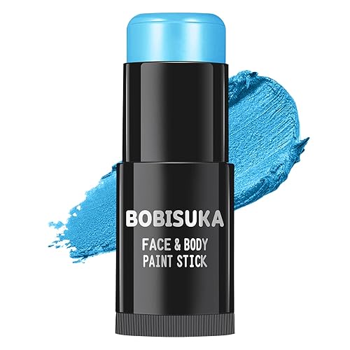 BOBISUKA Palo de pintura facial azul claro, ojo azul bebé, negro para deportes, pintura impermeable para Halloween, Avatar, cadáver, novia, pitufo,