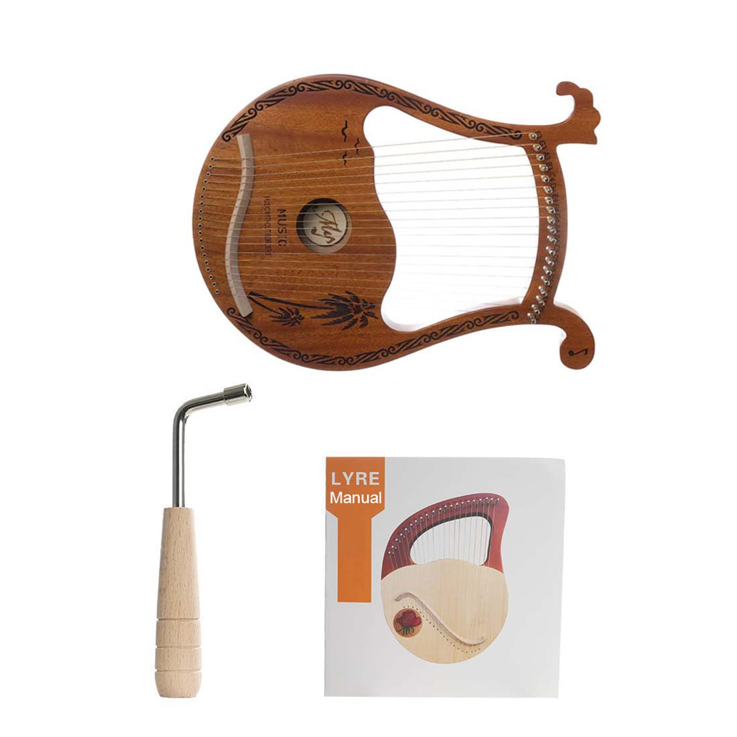 Arpa lira, arpa portatile 19 corde in mogano con chiave accordatura e manuale d'uso, strumento musicale lira per amanti della musica e principianti.