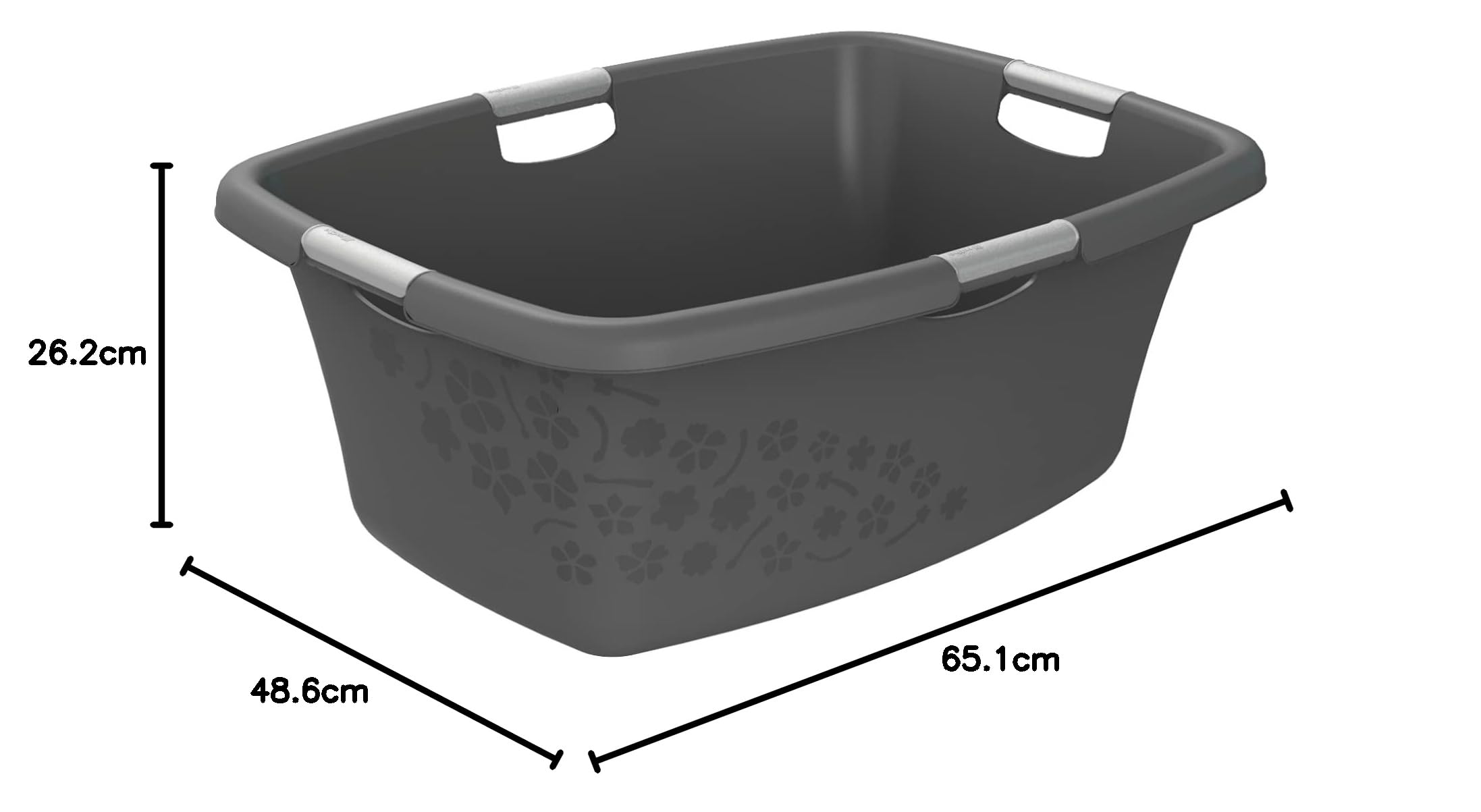 Rotho Flowers Cestino per il bucato 50l, Plastica (PP) senza BPA, antracite, 50l (65.1 x 48.6 x 26.2 cm)