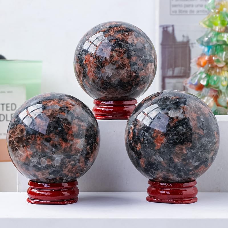 Quartz hématoïde boule cristal de roche rouge lithothérapie avec socle - 7