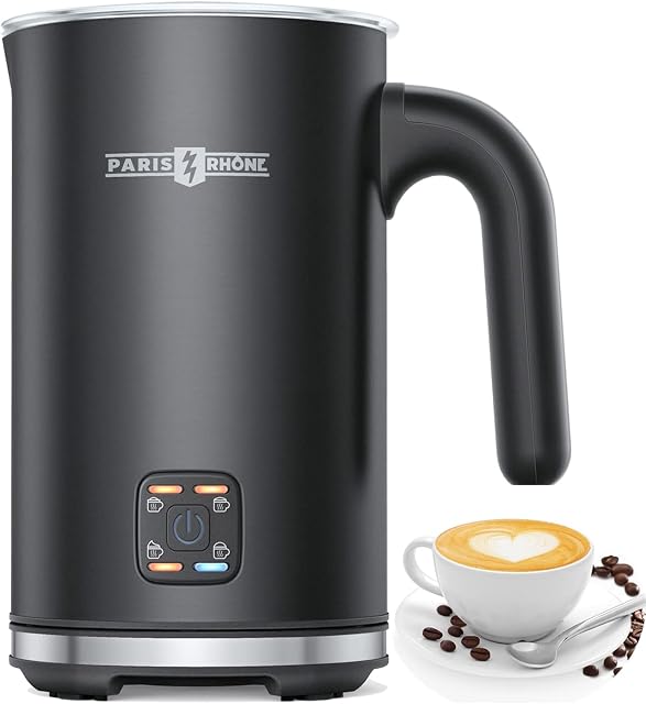 Paris Rhône Milk Frother, 4-in-1 Electric Milk Steamer, 10.1oz/300ml Milk Warmer, Automatic Hot/Cold Stainless Steel Foam Maker for Hot Chocolate, Cappuccino, Coffee, Latte, Macchiato