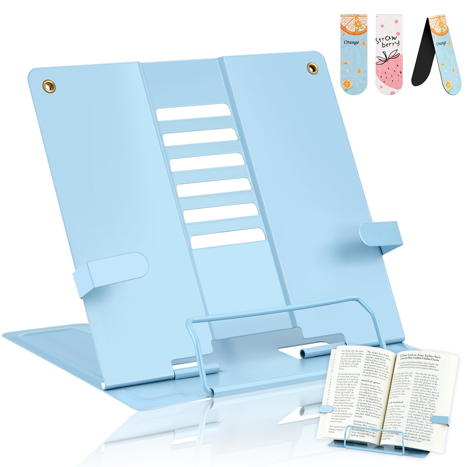MINISOISO Sujetalibros, Atril de Lectura, Soporte de Libros de Cocina Plegable de Metal Ajustable de 6 Pasos, sujetalibros para niños y niñas, Atril de Lectura para Cocina, Estudio, Oficina y Escuela