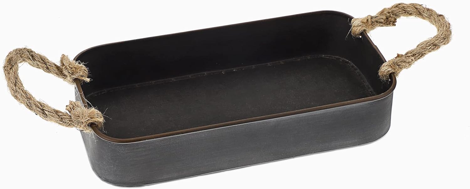 BSTKEY Metal Iron Serving Tray Decorative Storage Tray With Handle