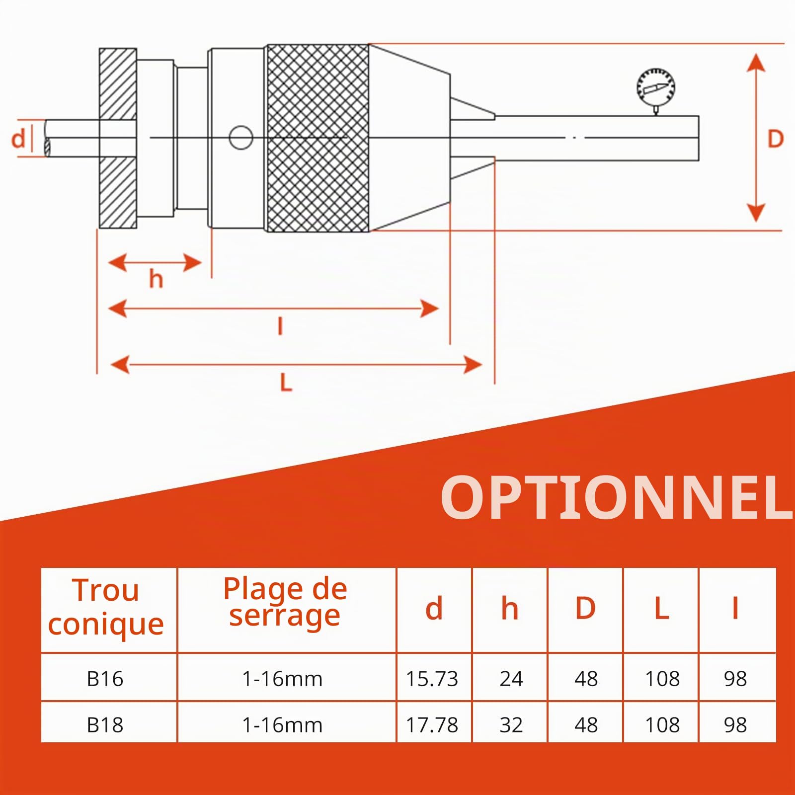 GETLITOOL Mandrin de Perçage de Tour sans Clé à Serrage Automatique 1-16mm Super Précis MT3 -B18 Arbre pour tour MK3