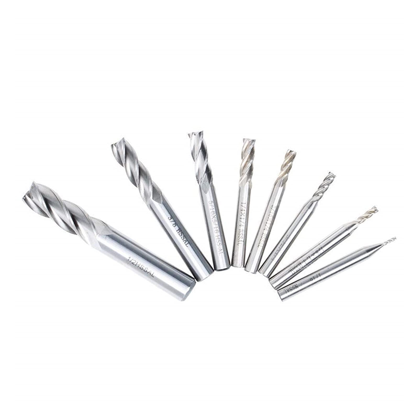 Set di 8 punte for fresa HSS a 4 taglienti, fresa for metallo quadrata, punte for fresatura in alluminio, 2 mm, 3 mm, 4 mm, 5 mm, 6 mm, 8 mm, 10 mm, 12 mm - Set da 8 pezzi
