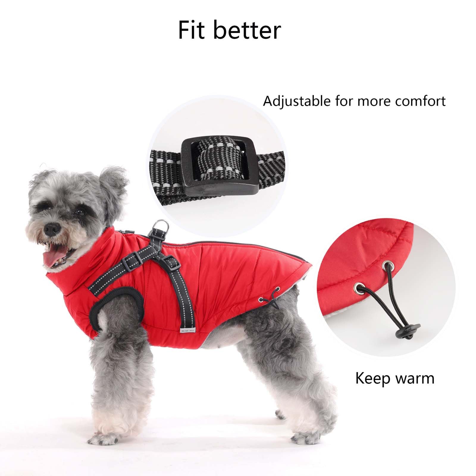 showyond Dog Coats Waterproof Winter Warm Zip Up Dog Coat with Harness Jacket for Puppy Small Medium Large Dogs - Image 3