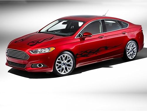 Miniatura 4 de YAMUDA Universal Racing coche cuerpo lado falda vinilo capucha llama patrón pegatinas decorativas negro YQ21 (4PCS)