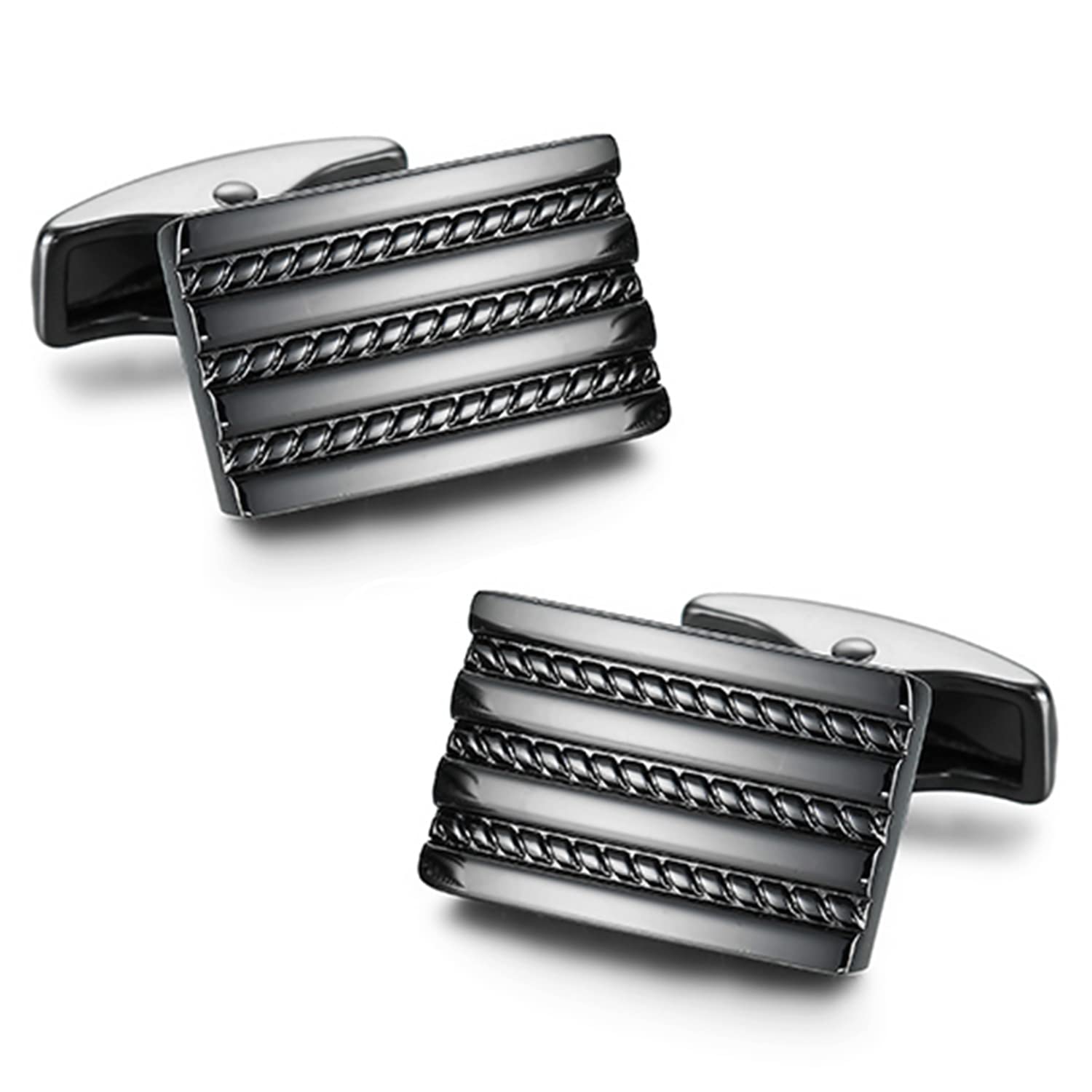 peora Black Silver Two Tone Cufflinks Set Stylish Accessories for Men & Boys Wedding Business Gift (PX9CL112)-picture-34