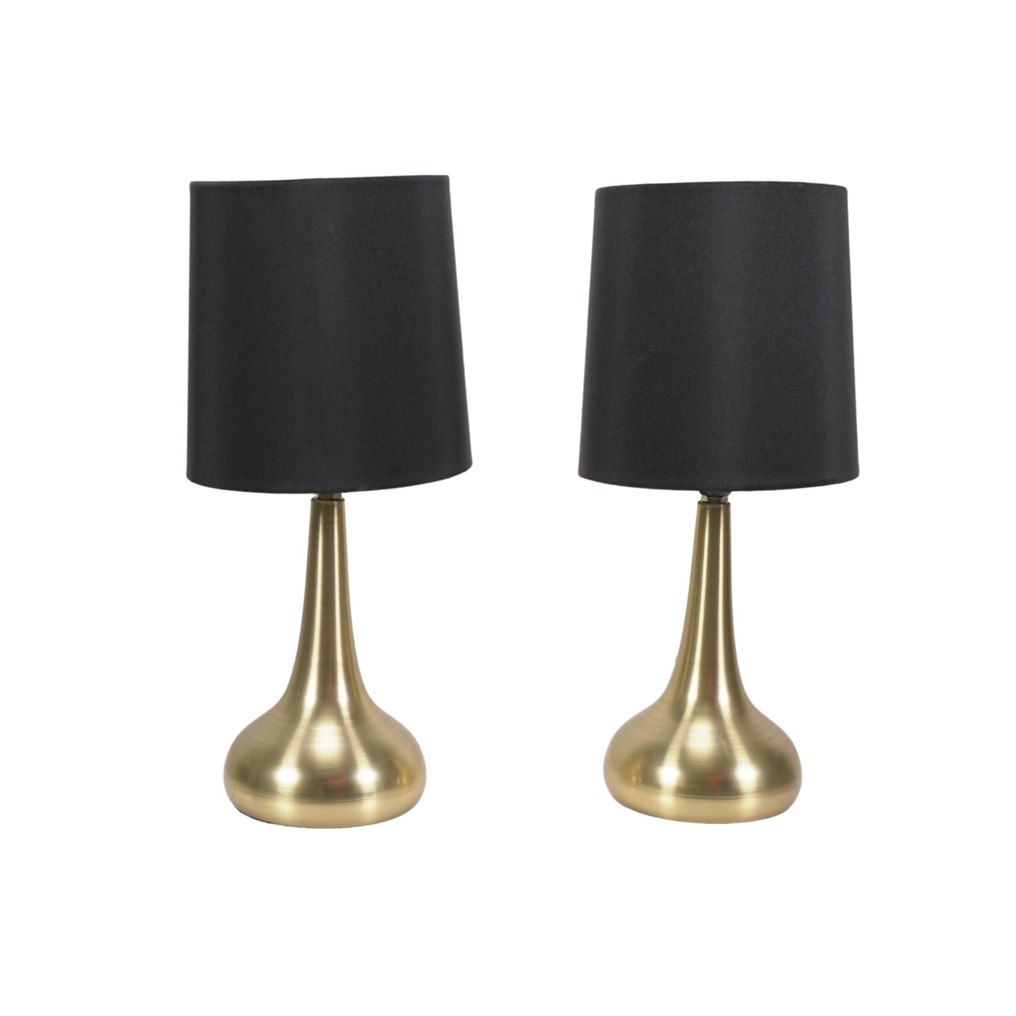 ValueLights | Brushed Gold Teardrop Touch Dimmer Table Lamps with Black Shade | Home Décor, Bedside & Desk Lamp | Includes Bulb