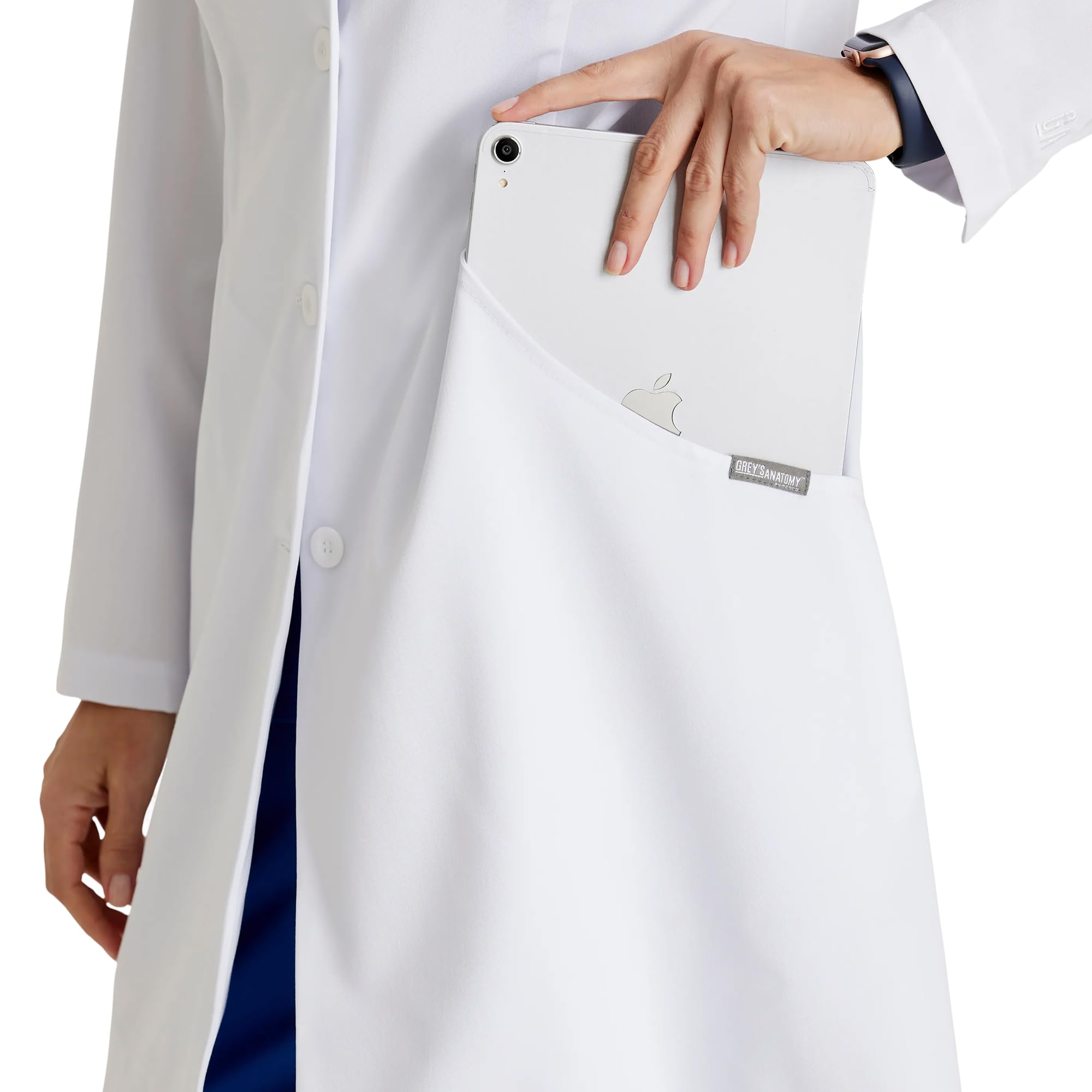 BARCO Grey's Anatomy Scrubs Signature - Penelope - Abrigo de laboratorio profesional para mujer, longitud completa, 4 botones, manga larga, 35-37 pulgadas