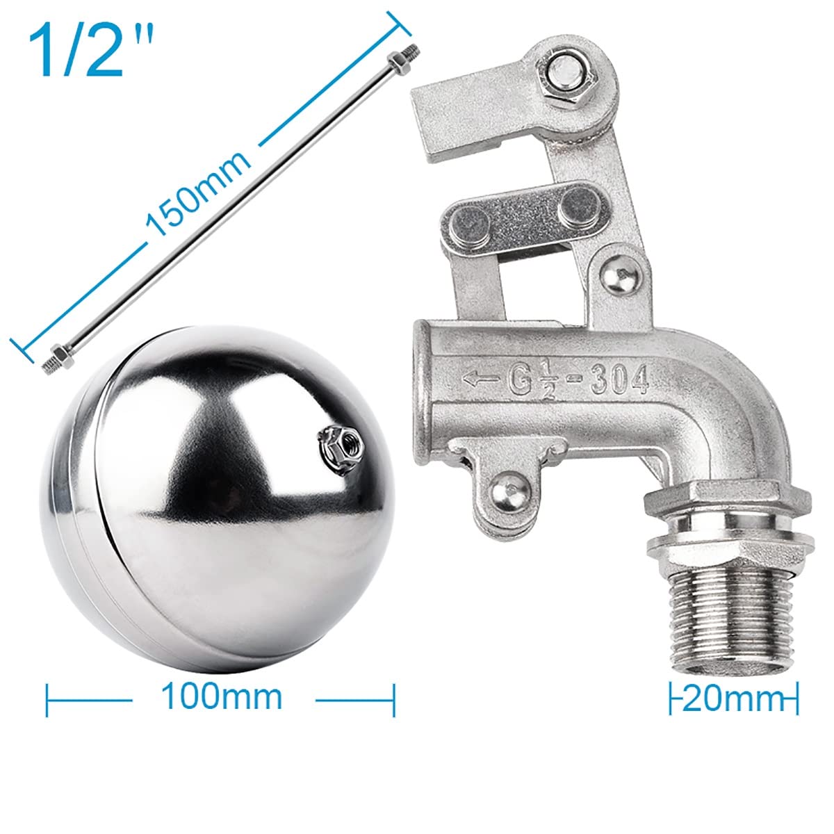 Valvola a galleggiante regolabile in acciaio inossidabile Serbatoio dell'acqua Curva a gomito Valvola a sfera a galleggiante Cisterna di flusso Valvola a sfera a galleggiante ad alta pressio