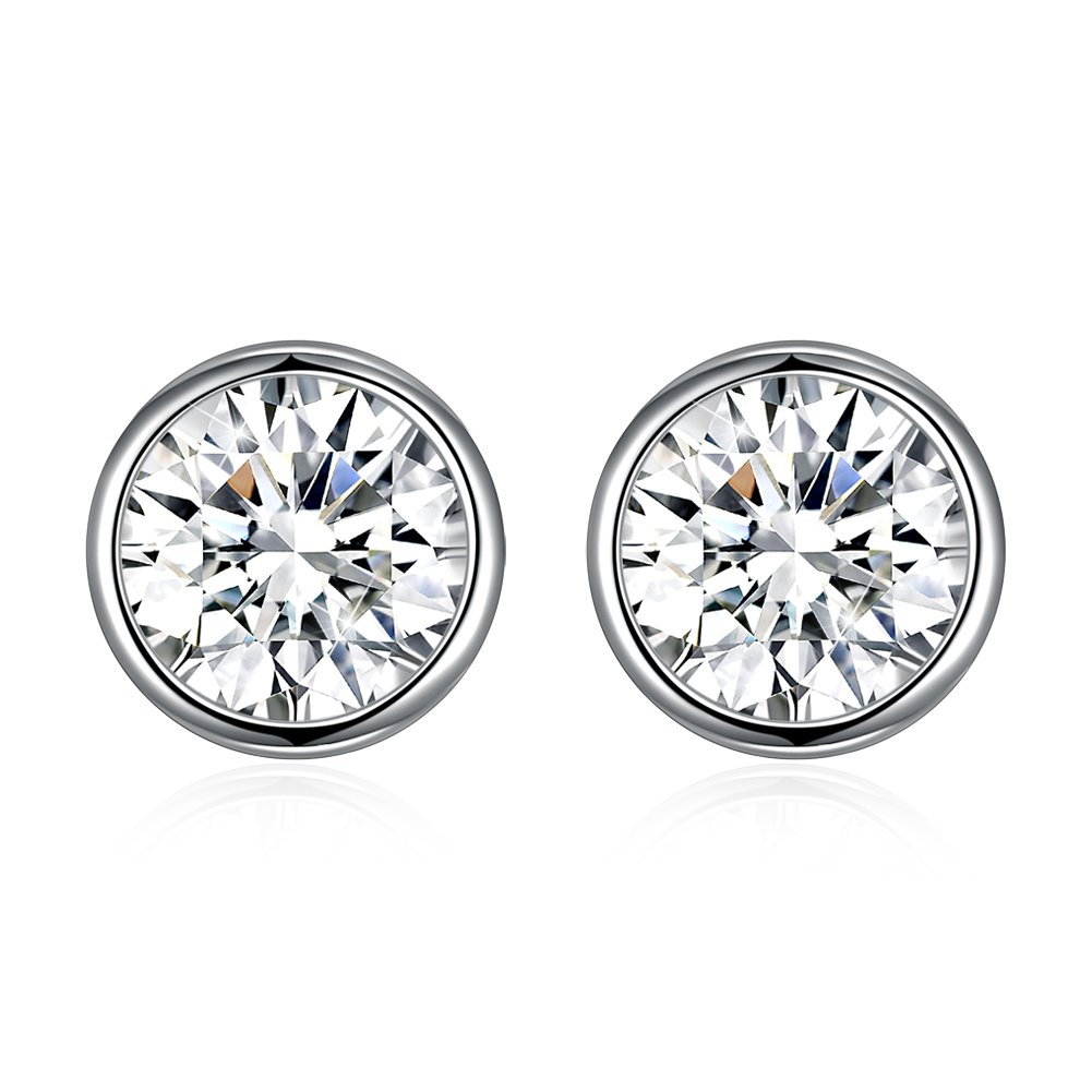 Hasnsofie Silber Ohrstecker 925 Ohrringe, 925 Sterling Silber 8mm Rund Klein Ohrstecker Ohrringe, Unisex Silber Ohrringe für Damen Herren Schwarz/Lila/Aurore Boreale/Blau/Rot/Weiß/Grün