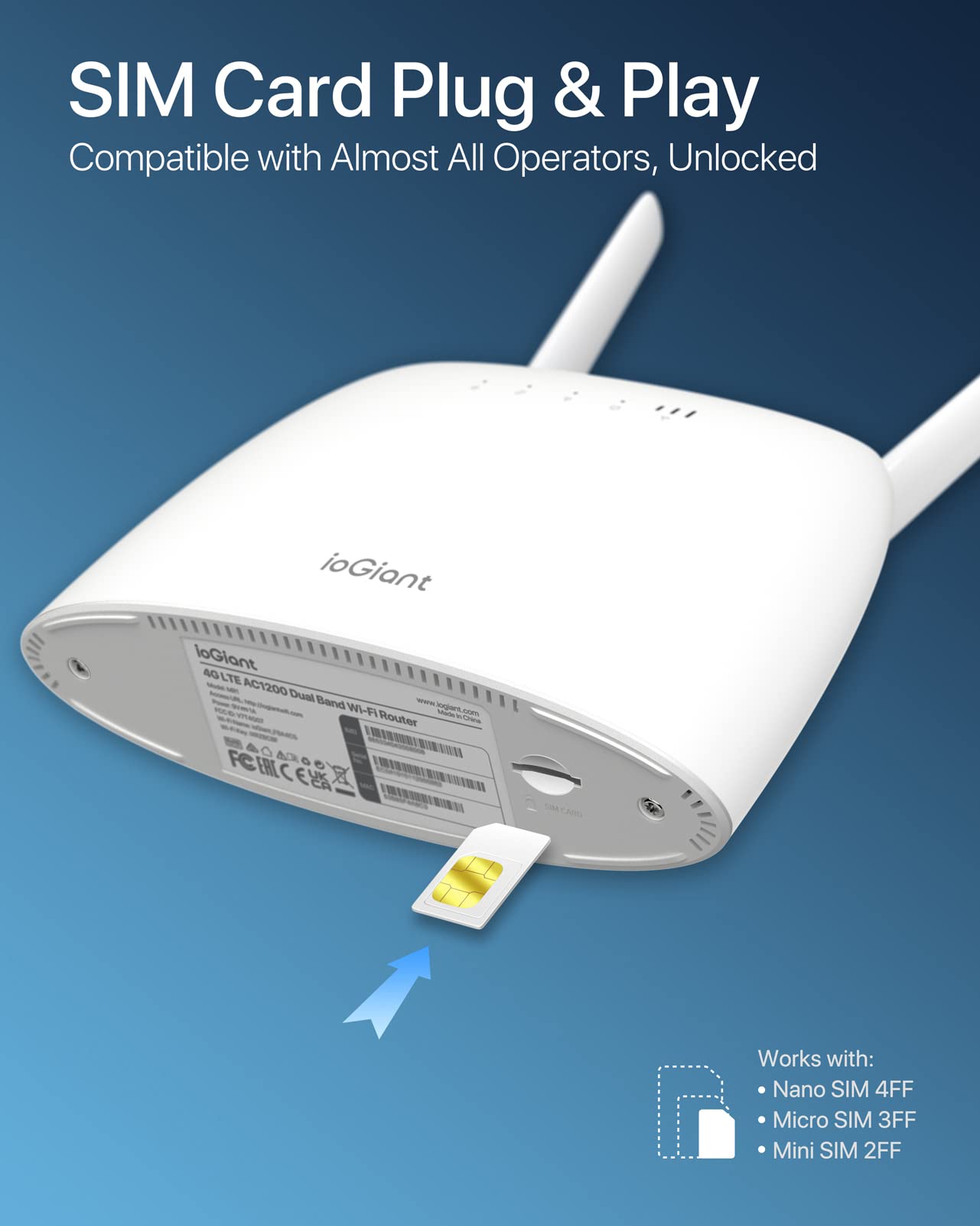 Routeur 4G SIM LTE 150 Mbps WiFi AC 1200 Mbps avec Modem Carte SIM | Box 4G Boîtier 4G Wi-Fi pour tout Opérateur, Connectivité Jusqu'au 64 Appareils, 2 x Antenne Amovibles, Routeur WiFi 4G, Cat4