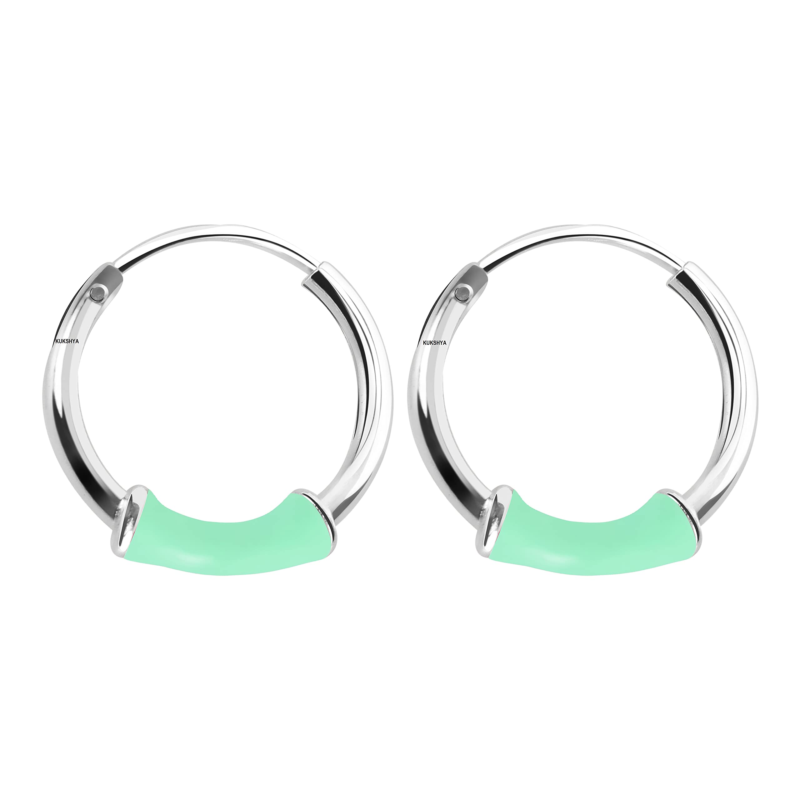 KUKSHYA JEWELLERS Exclusive 925 Pure Sterling Silver Meena Light Green Hoops Earrings | Elegant 14MM Small Size for Girls, Baby Girls & Women (B07GBXSG7B) Amazon Price History, Amazon Price Tracker