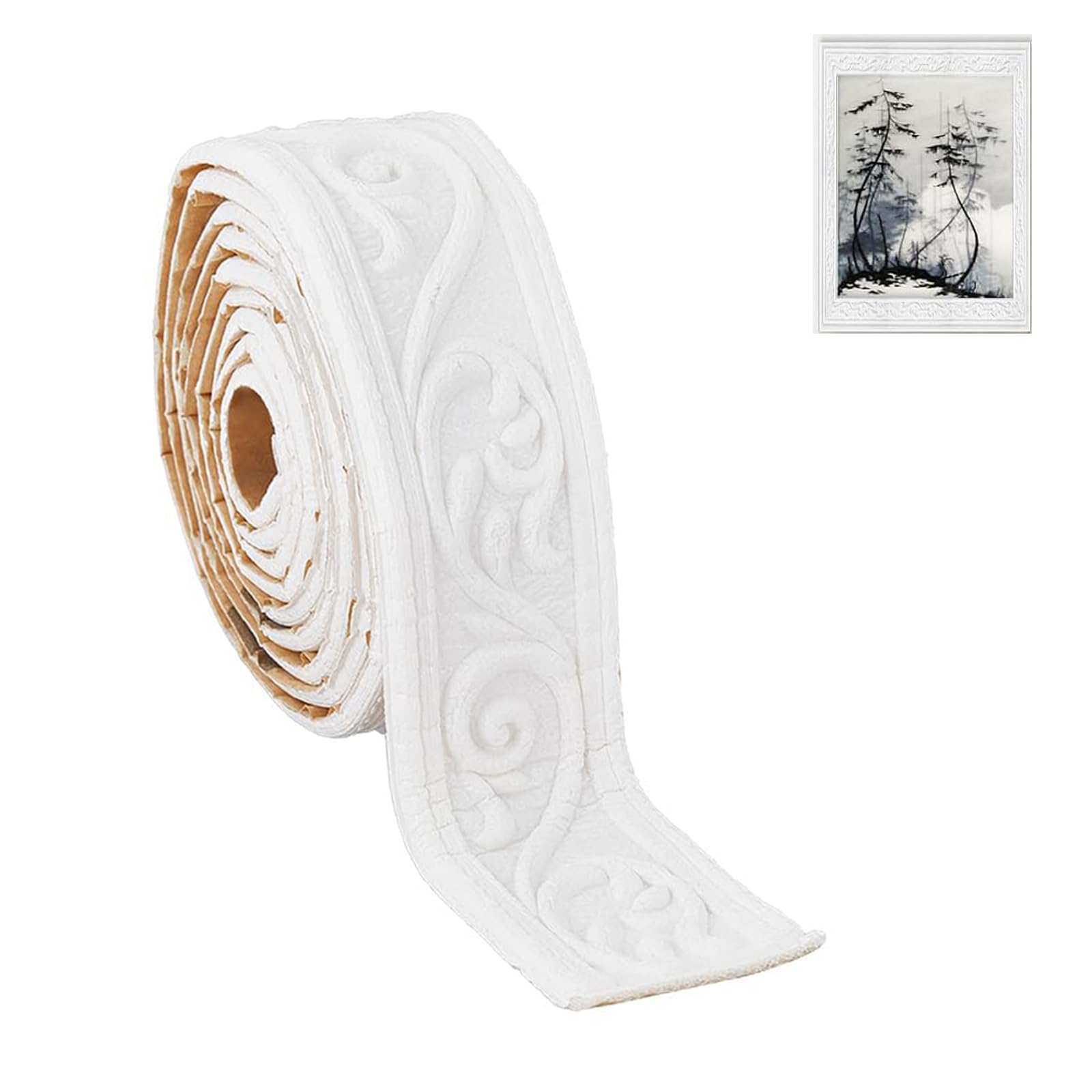 Moldura de Corona Blanca, Moldura de Corona Autoadhesiva, Molduras Decorativas Impermeables 3D, Tira De Borde 3D Pared Decorativa Espuma, 10 m x 8 cm x 5 mm para Pasillo, Techo, Esquina, Línea