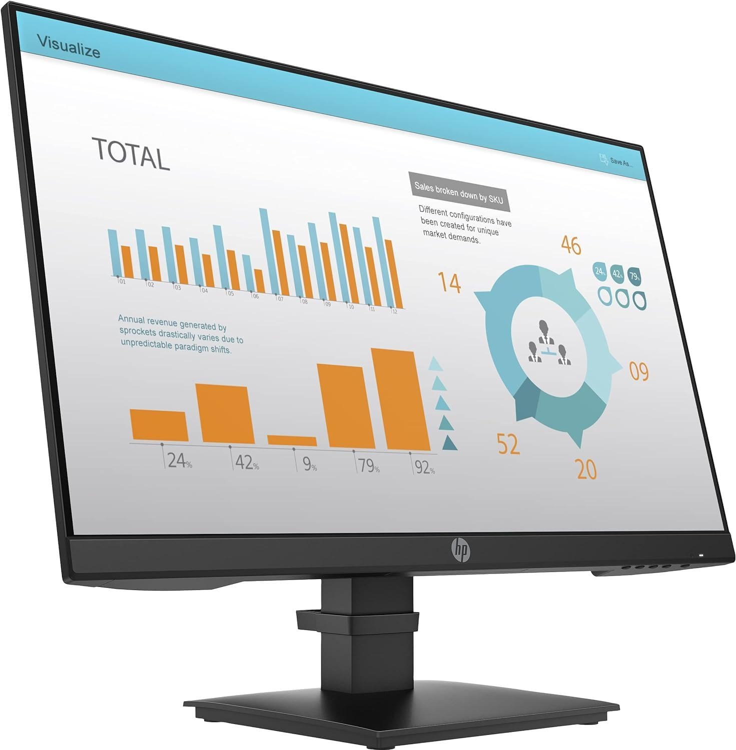HP P24 G4 Monitor con Casse Audio, Schermo 23,8" FHD IPS, Risoluzione 1920 x 1080, Tempo Risposta 5 ms, Regolazione Inclinazione, Antiriflesso, DisplayPort, HDMI, VGA, Nero