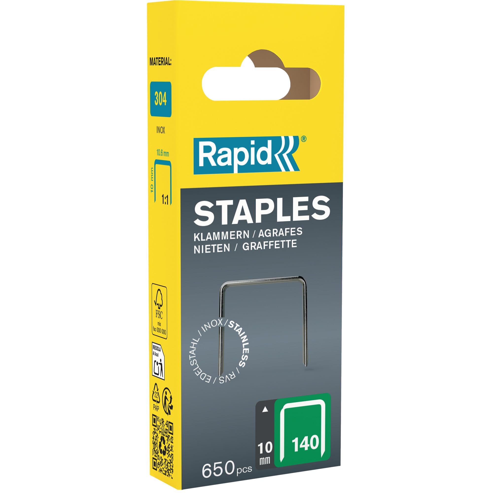 RAPID 40109575, Agrafes N°140, Longueur 10 mm, 648 pièces, Agrafes Inoxydable, Pour les travaux de construction et d’isolation, Haute performance Argent
