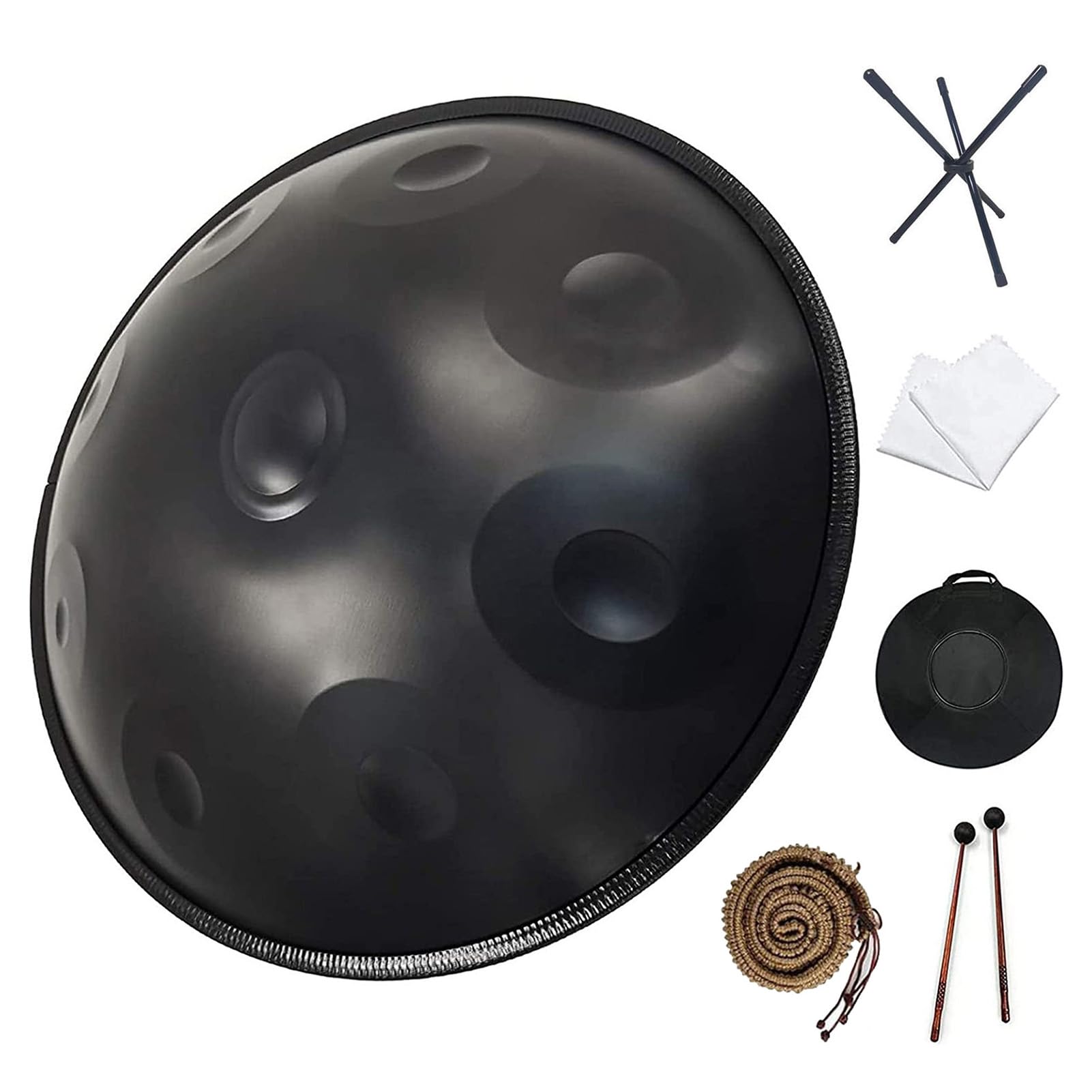 Tambour à Main 432 Hz, 9 Notes, Tambour à Langue en Acier De 22 Pouces avec Sac à Main Souple, 2 Marteaux à Main, Support à Main, Chiffon sans Poussière