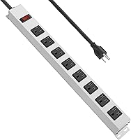 Vista 11 de JUNNUJ Metal 12 Outlet Power Strip, Mountable Heavy Duty Power Strip, 1200J Surge Protector Wall Mount Screws Outlet with Switch, Gaming Desk Strips