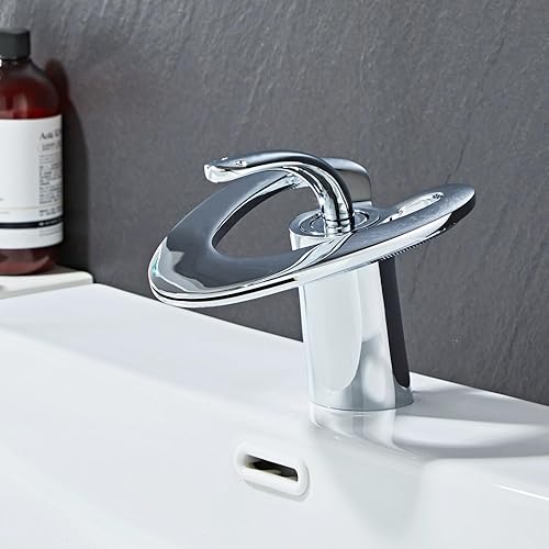 Grifo de baño cromado, grifos de baño NEWRAIN para fregadero de 1 agujero, grifo de tocador de latón de una sola manija