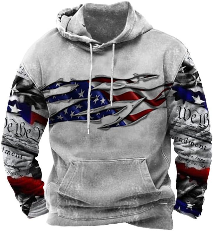 ZOCAVIA American Flag Hoodies for Men USA Graphic Hooded Sweatshirts Drawstring Western Ethnic Boys Pullover Tops