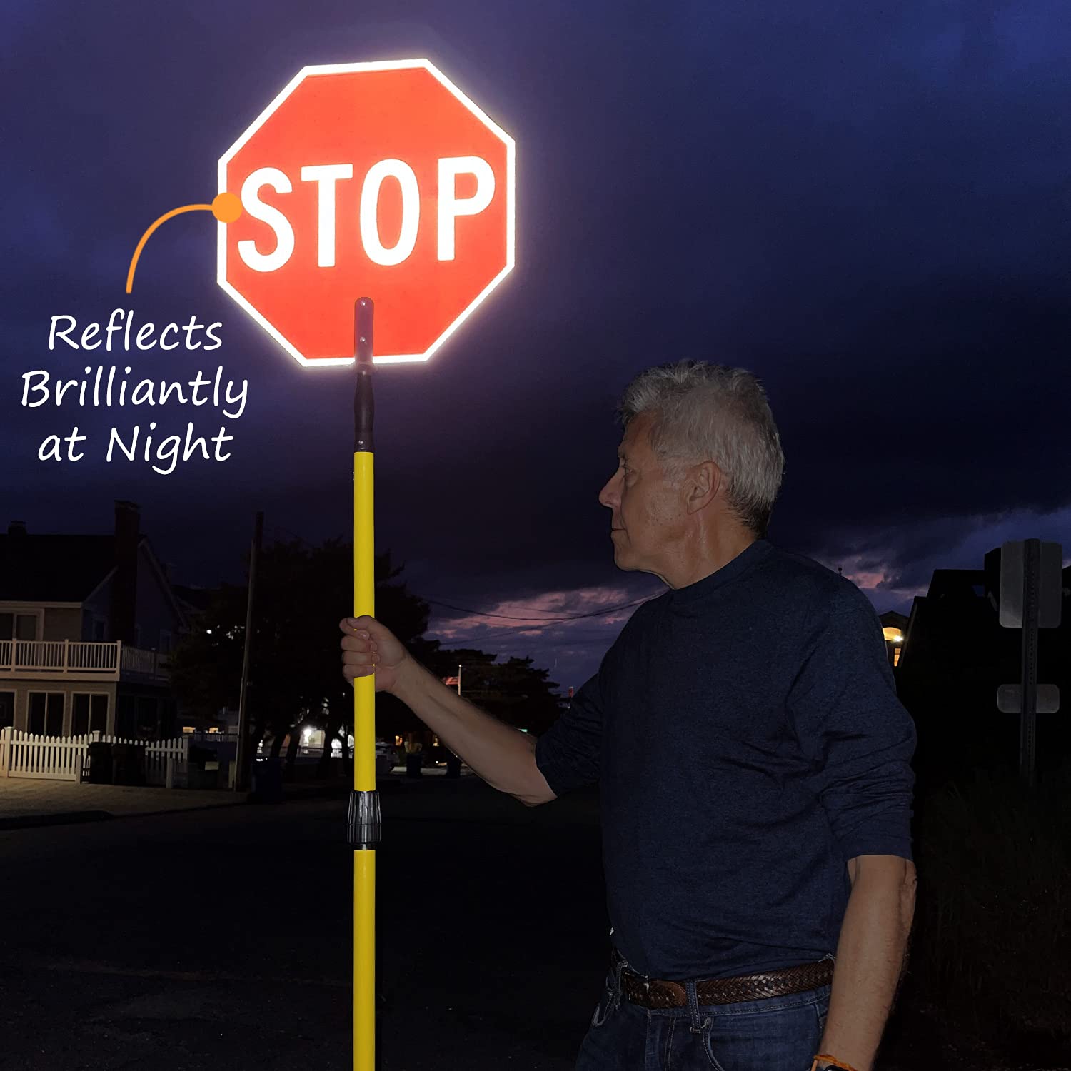 SmartSign 18" x 18" Handheld STOP - STOP Crossing Guard Paddle with 6 feet Telescopic Pole, Double-Sided, 120 mil Aluminum Composite, 3M Engineer Grade Reflective, Red and White, USA-Made