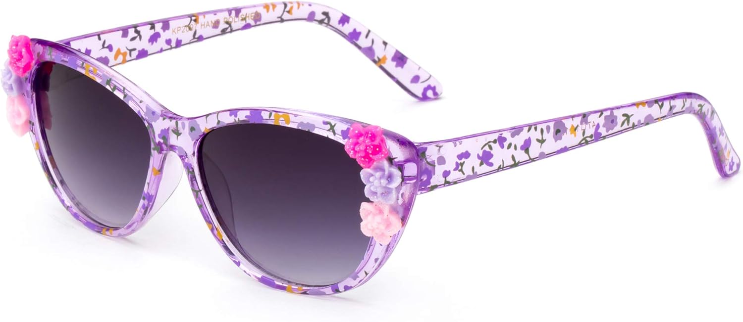 Kyra Kids Girls Toddlers Fashion Sunglasses Cateye Cute Sunglasses with Flowers UV Protection w/Pouch (0-5 YRS) : Clothing, Shoes & Jewelry