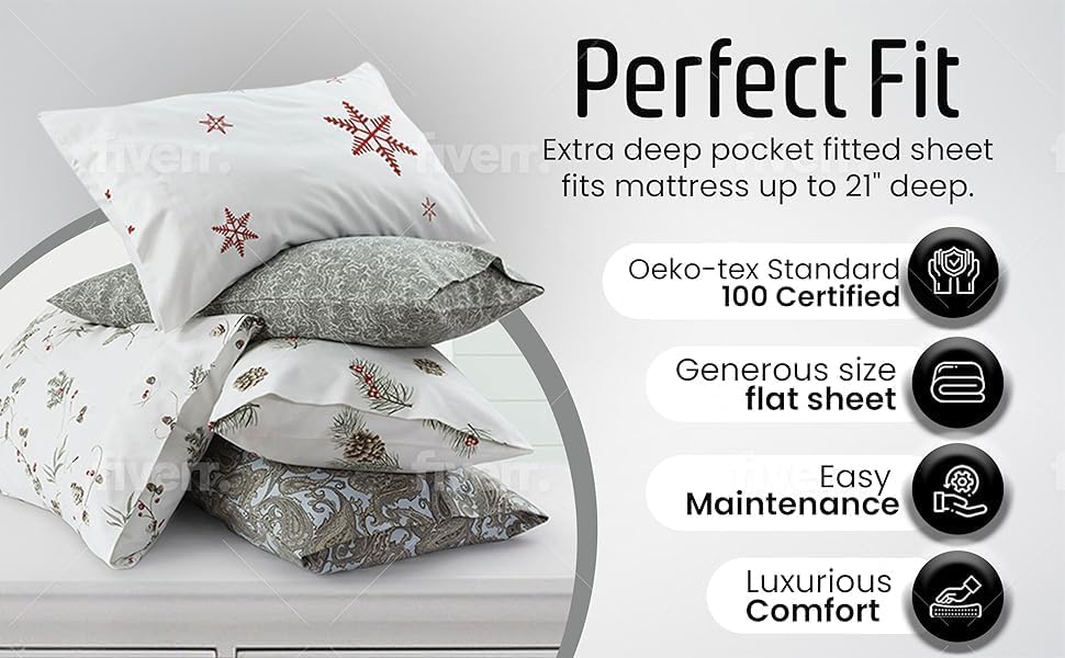 Miniatura 2 de Tribeca Living Juego de sábanas de franela 100% algodón tamaño Queen, sábanas de franela portuguesa ultra suave, juego de ropa de cama de 4 piezas