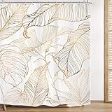Omifly White Gold Tropical Leaves Shower Curtain 72Wx72H Inch Banana Leaf Palm Tree Bathroom Set Abs