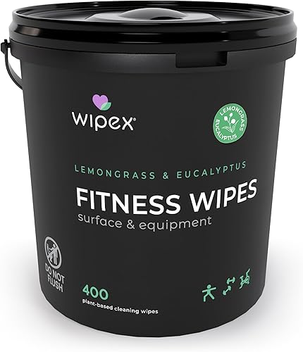 Wipex Toallitas de gimnasio para equipos de fitness, paño a base de plantas, toallitas de citronela, eucalipto y vinagre para limpiar superficies,