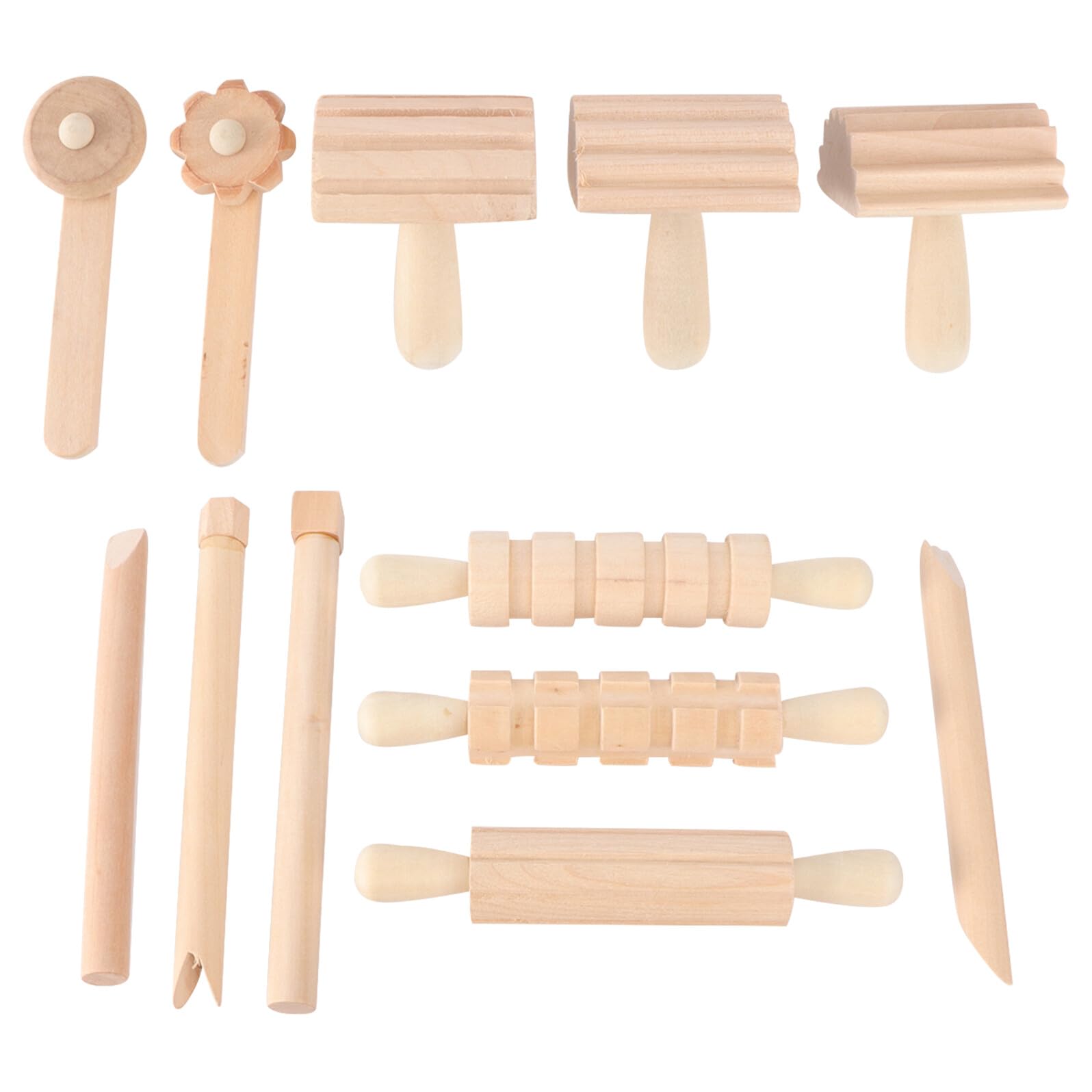 BESTonZON Set Strumenti Fai da Te in Legno per Modellare Argilla e Plastilina 12 Pezzi Lisci e Sicuri per Kit per Modellazione Creativa e Progetti Artigianali