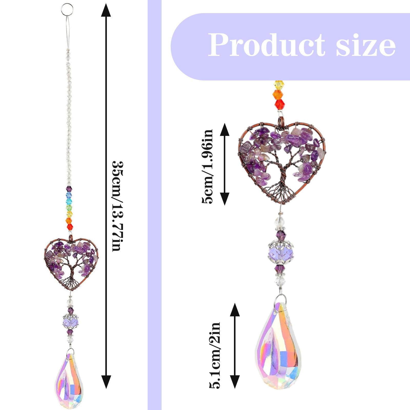 33 cm Window Hanging Prism Sun Catcher Amatista Atrapasoles Árbol de La Vida Window Suncatcher Campanilla de Viento Ideal para Ventanas Coches Oficinas y Jardines
