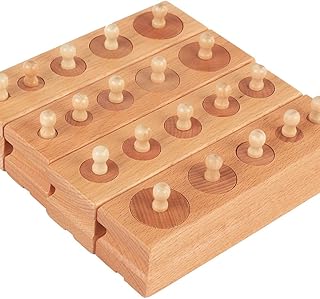 4Pcs Cylinder Socket Blocks Montessori Sensory Toys Wooden Cylinder Round Socket Set Miniature Knobbed Cylinder Blocks Early Development Toy for Kids Toddlers Teaching Aid 4Pcs Cylinder Socket Blocks