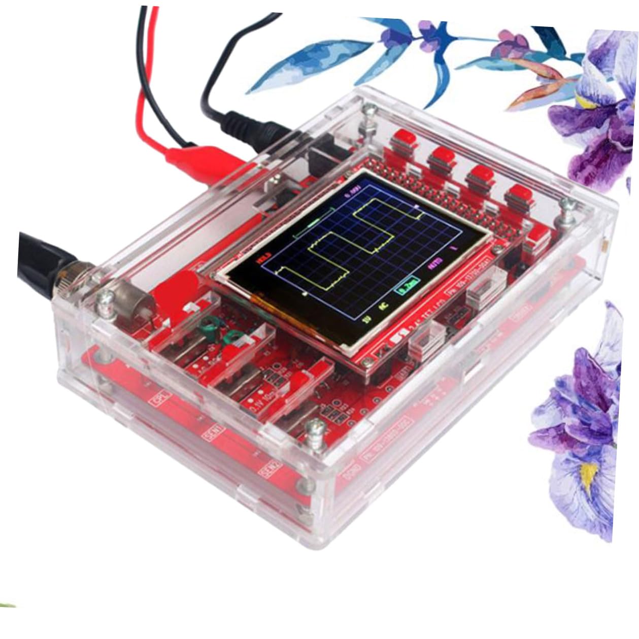 Kit Oscilloscopio Digitale 2.4 Pollici Tft Fai-da-te Custodia Acrilica Rossa, Funzione di Ritardo Negativo e Compatibile Scheda di Sviluppo Arm